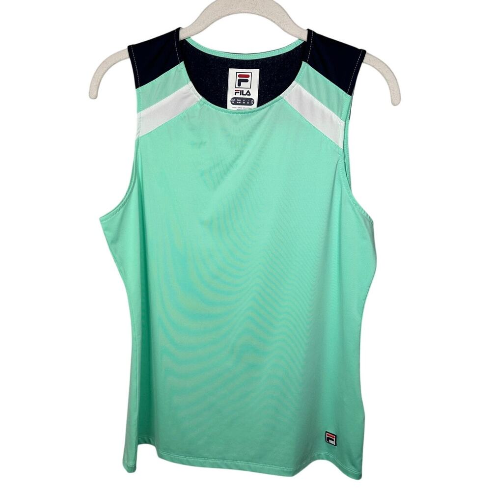FILA Green & Navy Striped Sleeveless Tank Top Women's Medium